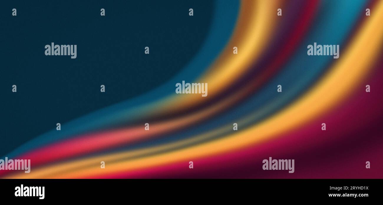 Dark teal blue orange pink grainy gradient background, blurry color wave with noise texture Stock Photo
