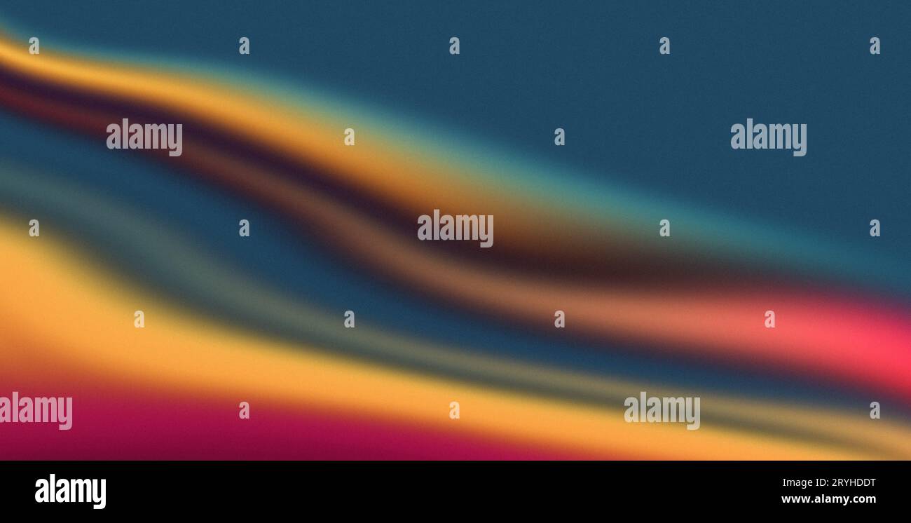 Dark teal blue orange pink grainy gradient background, blurry color wave with noise texture Stock Photo