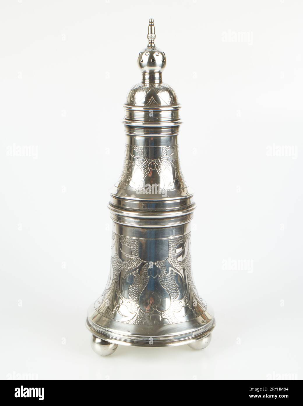 Large antique 1890-1910 Arts and Crafts silver plated muffineer sugar shaker Stock Photo