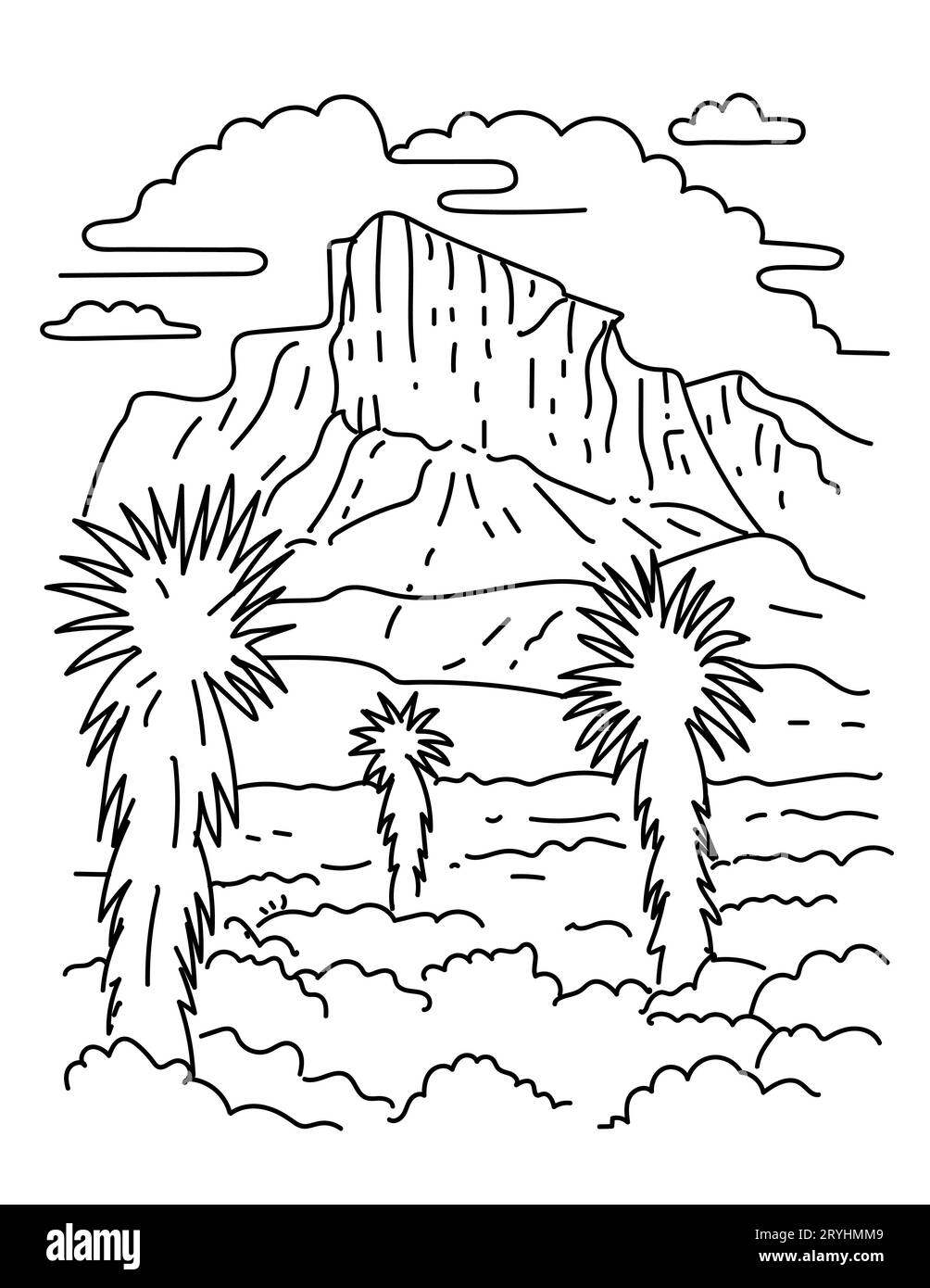 Guadalupe Peak in Guadalupe Mountains National Park Texas Monoline Line Art Drawing Stock Photo