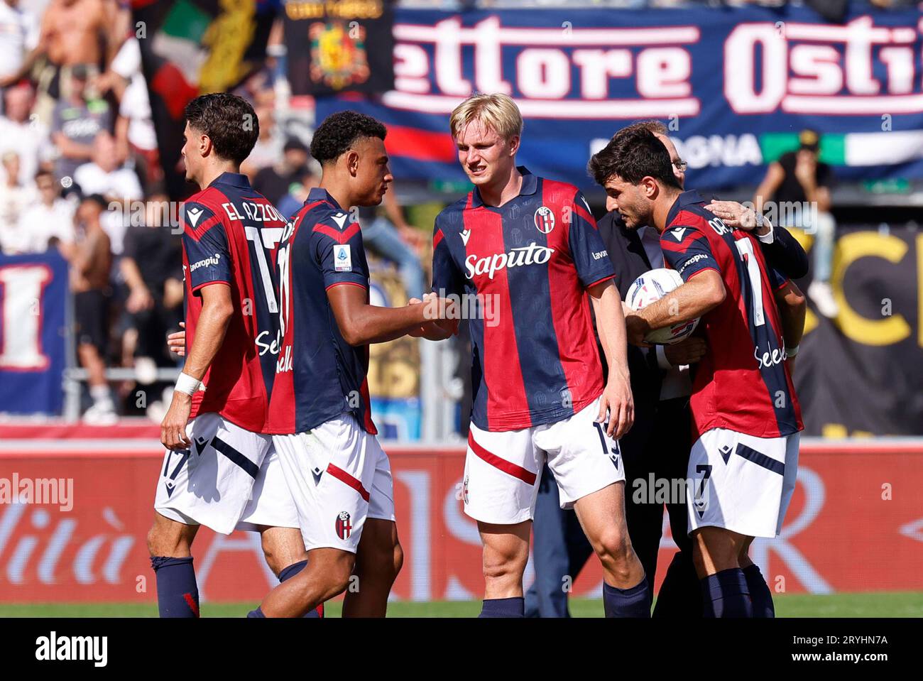 October 1, 2023, BOLOGNA, Italy Bologna's players celebrate the