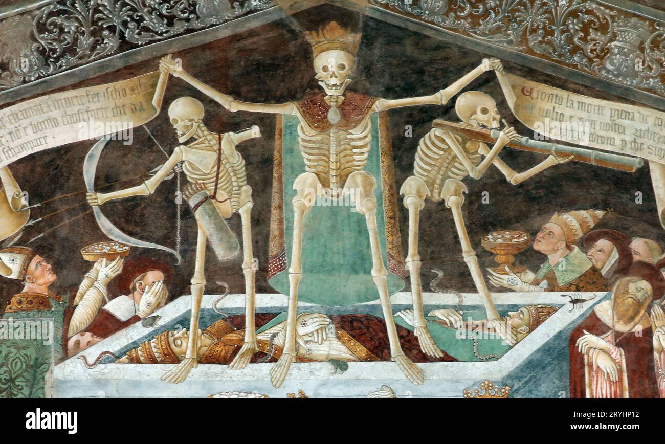 Detail of the triumph of death, medieval fresco in Clusone, Italy Stock Photo