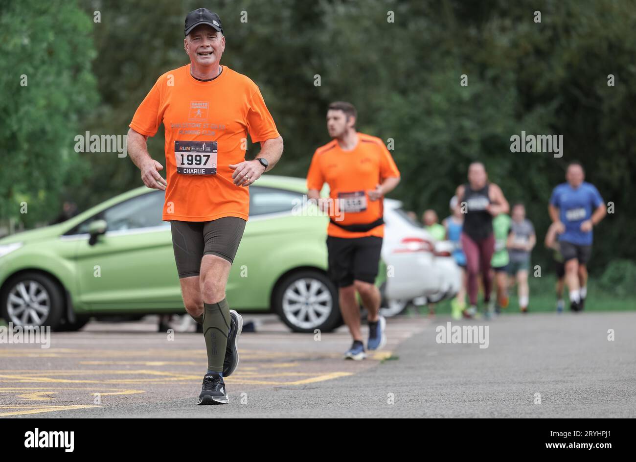 Runners in the Leicester Half Marathon 2023 going through the halfway