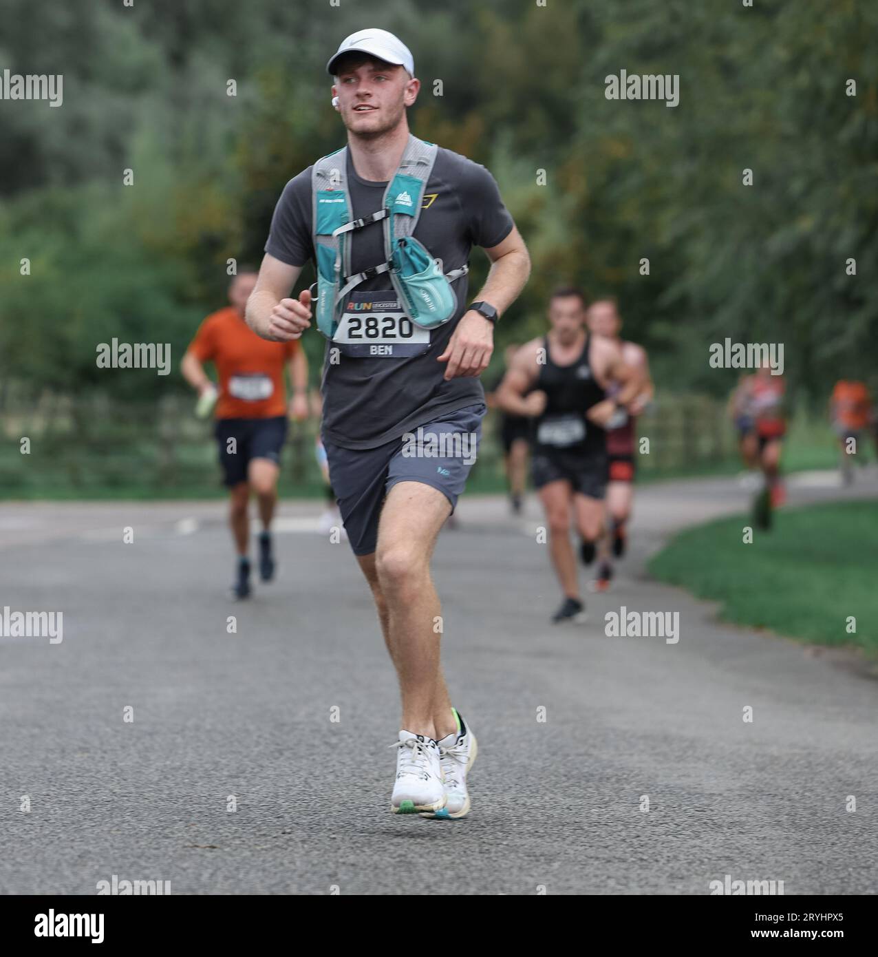 Runners in the Leicester Half Marathon 2023 going through the halfway