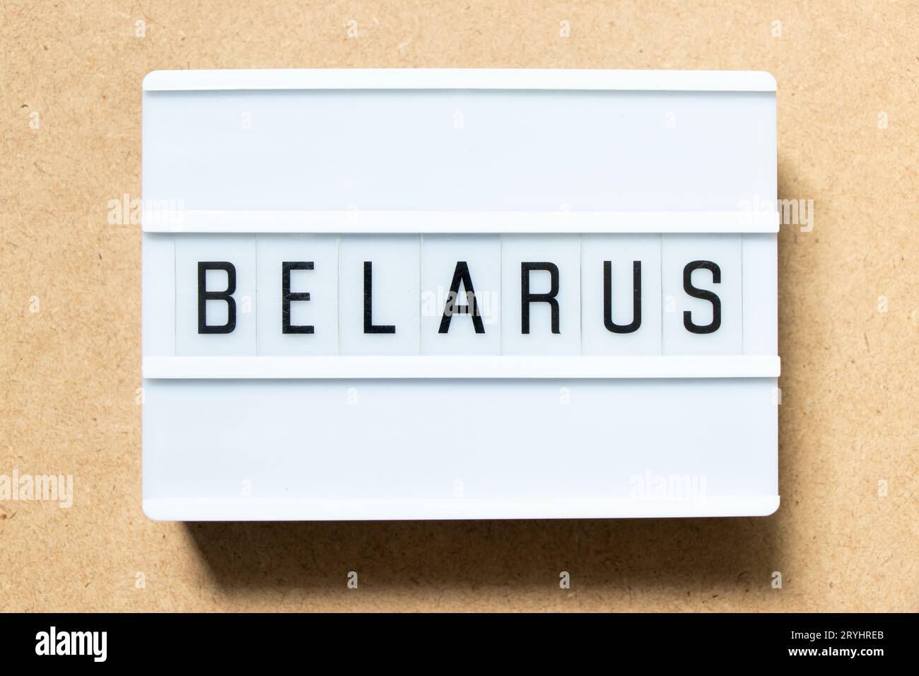 Lightbox with word belarus on wood background Stock Photo