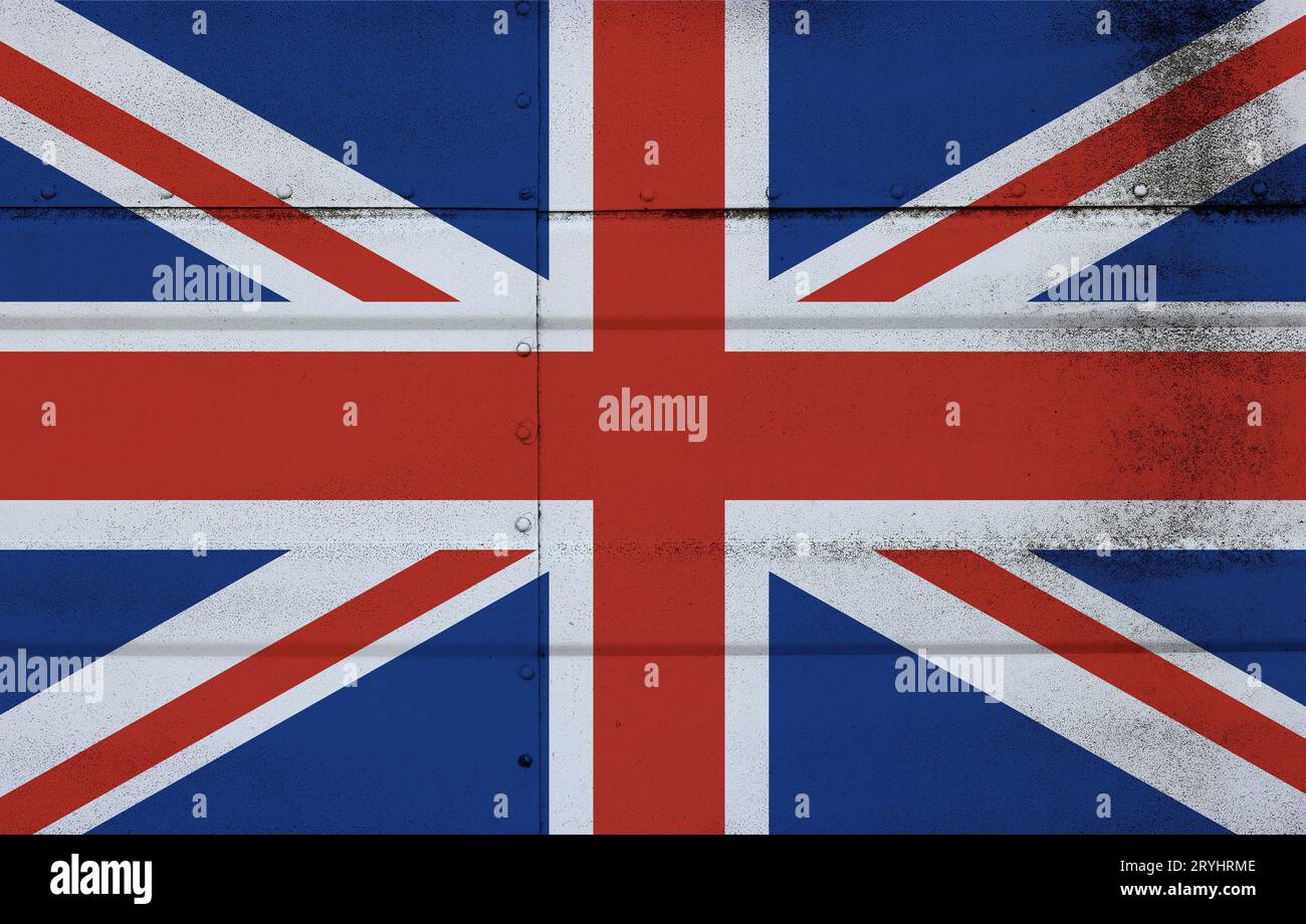 Grunge British flag on studded metal Stock Photo