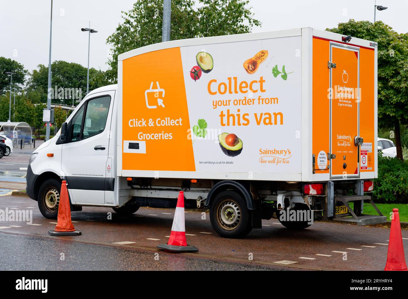 Click and collect van at supermarket car park for online customers Stock Photo Alamy