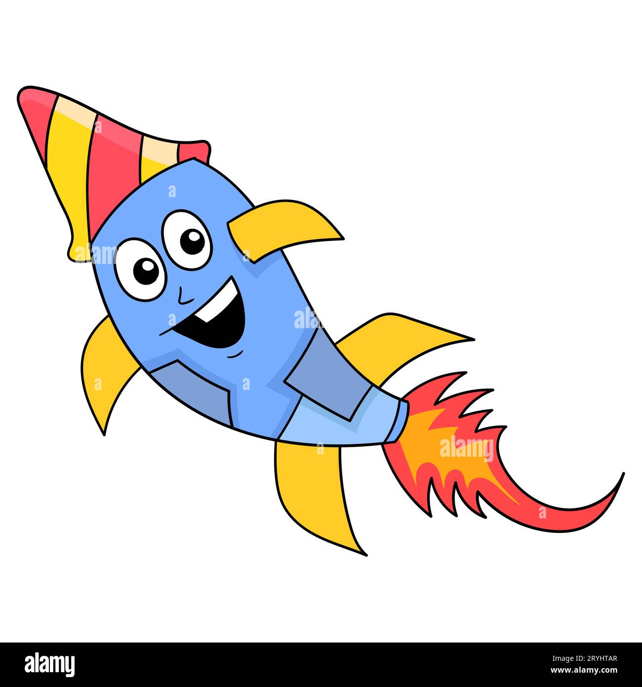 new year celebration rocket flying into space, vector illustration art