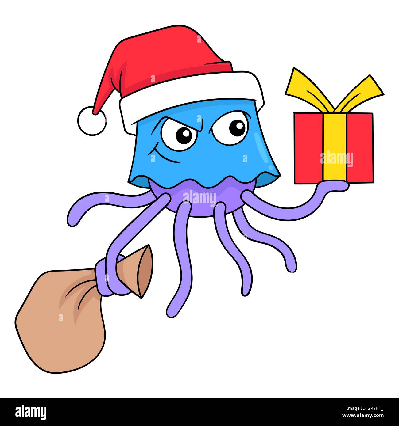 jellyfish are bringing happy christmas gifts, vector illustration art ...
