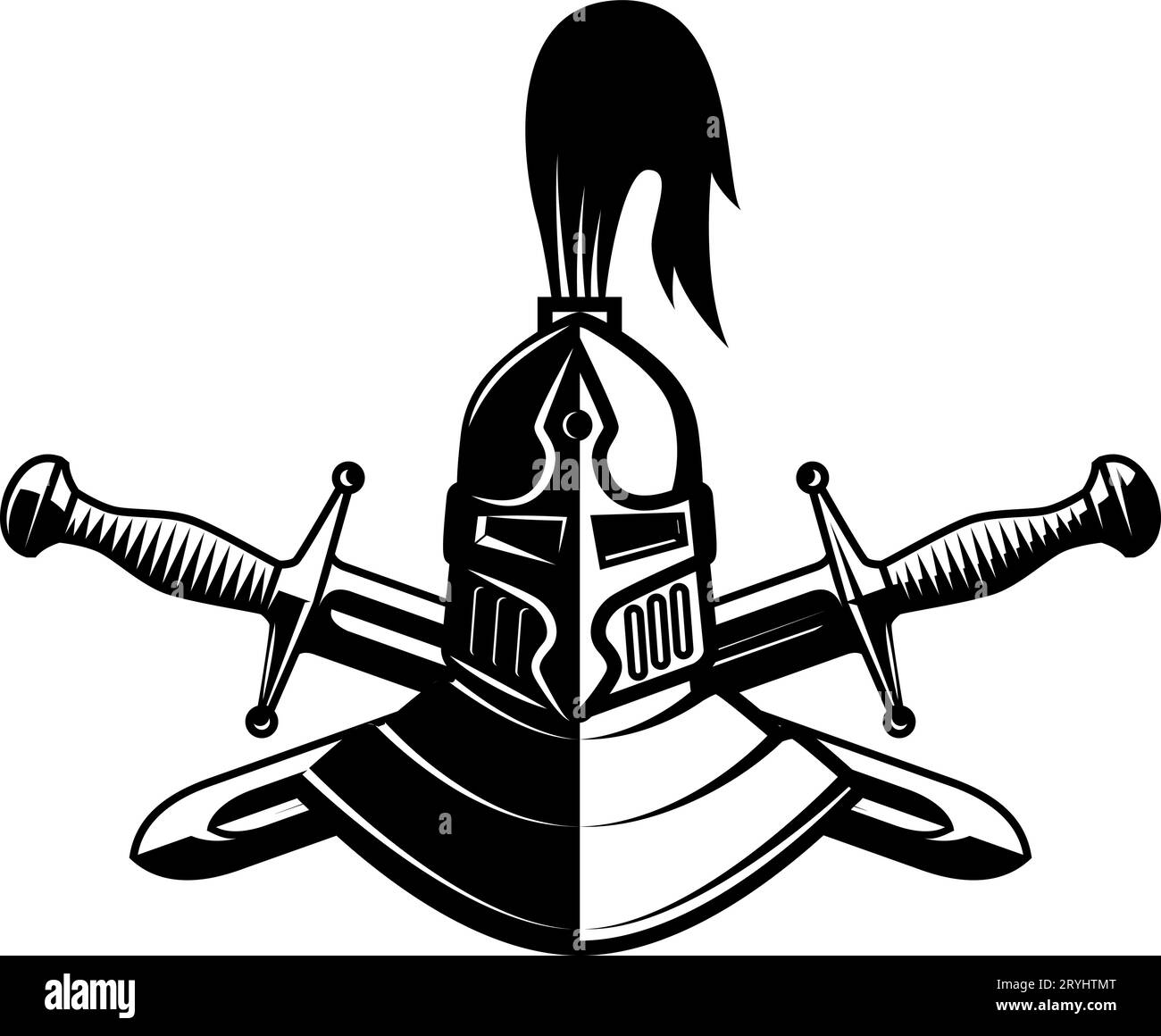 Knight helmet with crossed swords. Warrior helmet with swords. Design