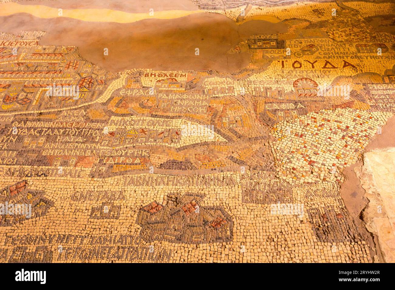 Mosaic map of the Holy Land in Madaba, Jordan Stock Photo