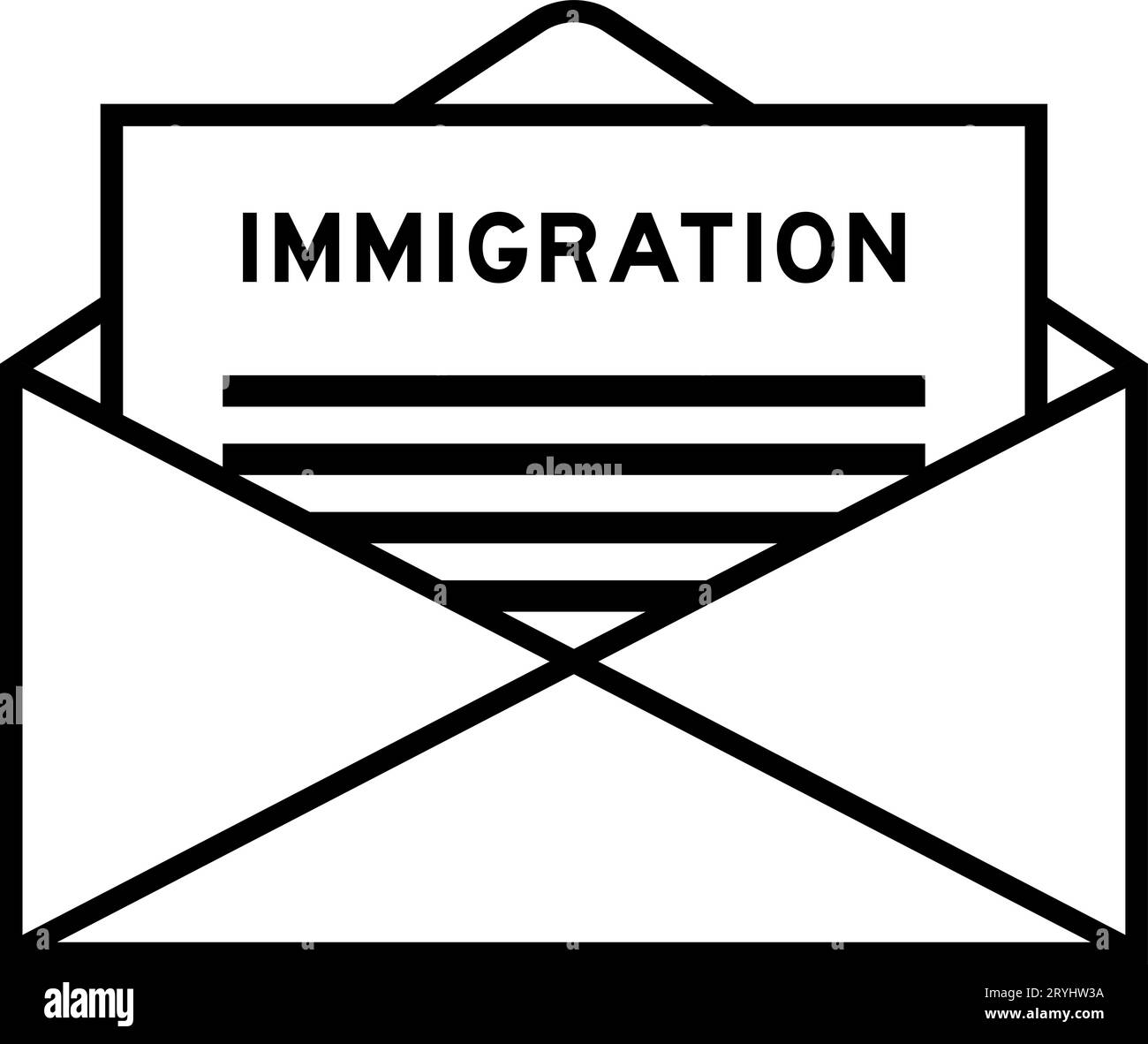 Envelope and letter sign with word immigration as the headline Stock Vector