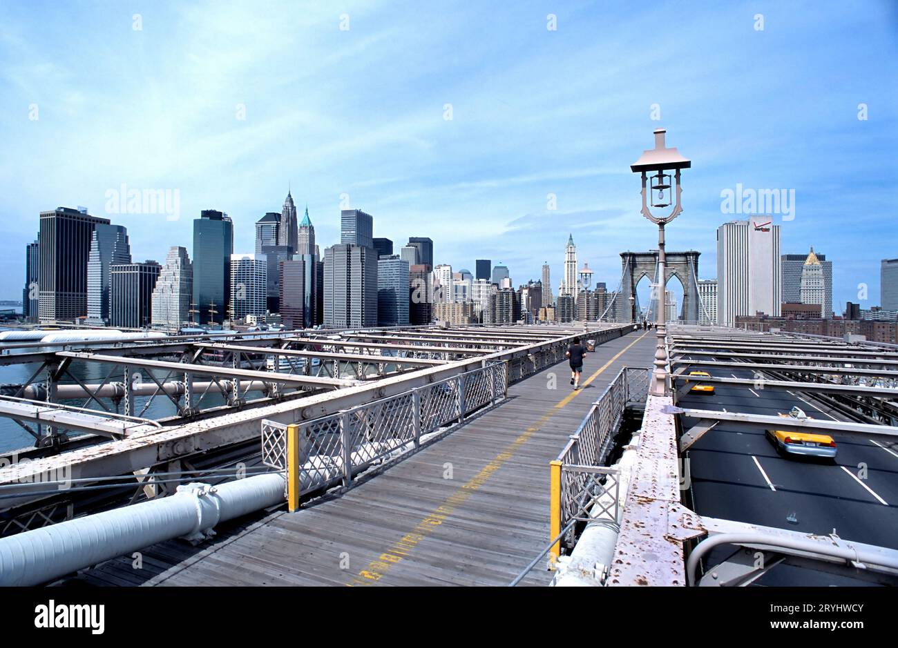 Panorama of Manhattan without the World Trade Center towers seen from Brooklyn Bridge, New York City, USA Stock Photo