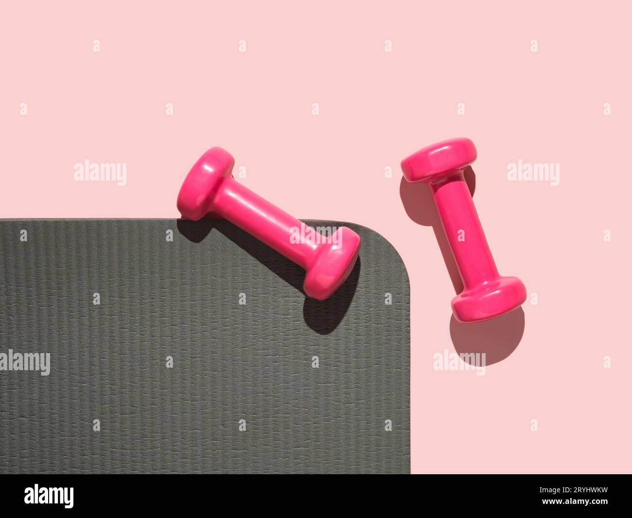 Fitness concept. Sport mat, dumpbells Stock Photo