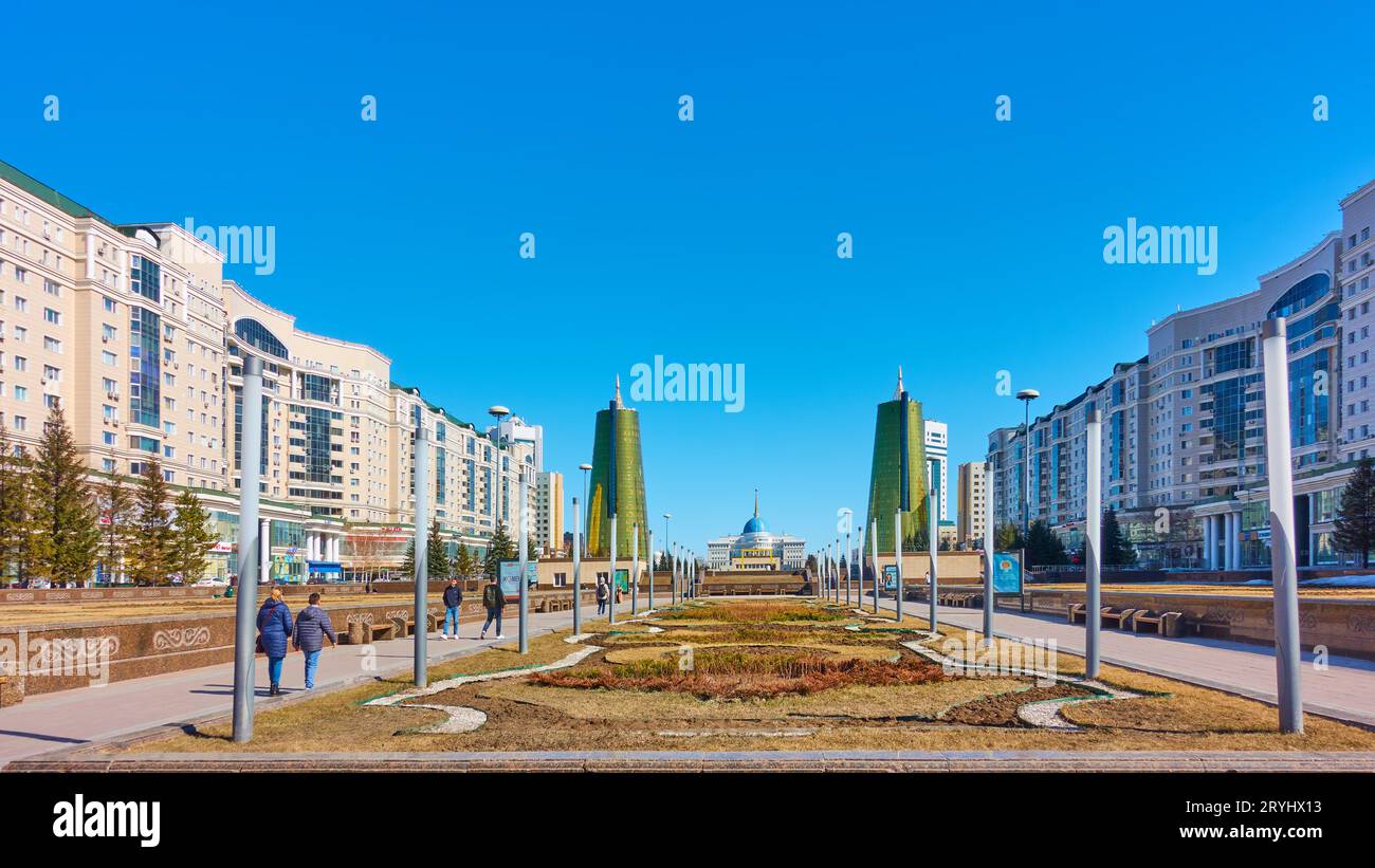 Astana (Nur-Sultan), Kazakhstan - April 2, 2023: Astana city with Nurjol Boulevard Stock Photo