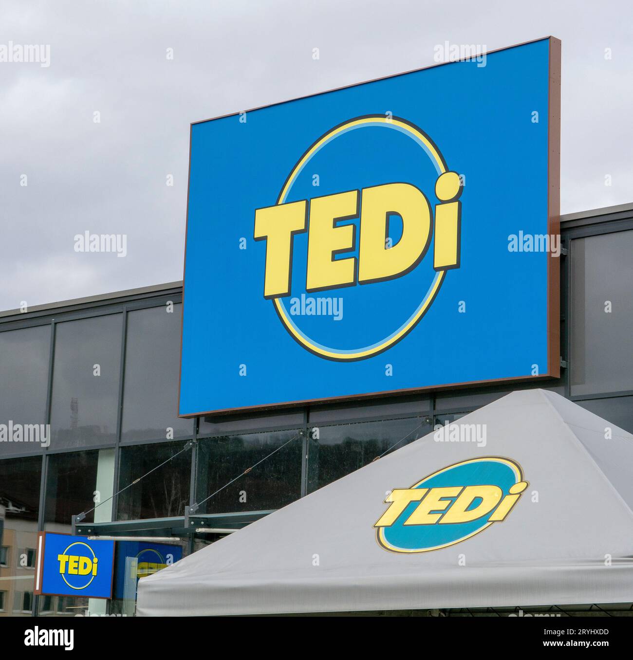 Zvolen, Slovakia - February, 26 , 2023 : Tedi shop Sign. Brand logo. European chain of discount shops. Stock Photo