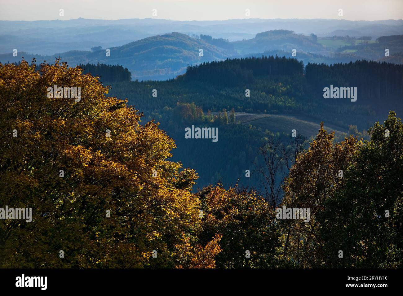 Wide view of the landscape from Schomberg, Wildewiese, Sundern