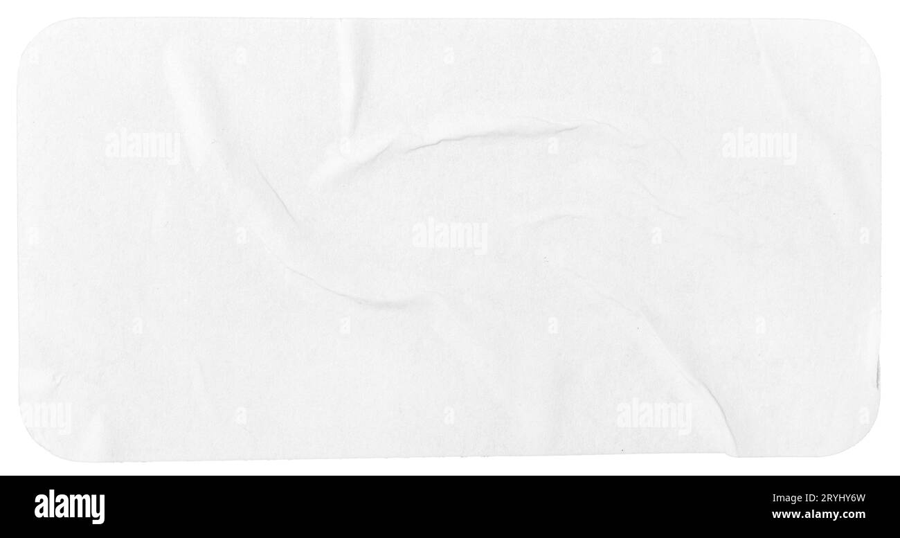 Crumpled paper sheet isolated on white background. Rectangle shape with rounded edges. Template mockup Stock Photo