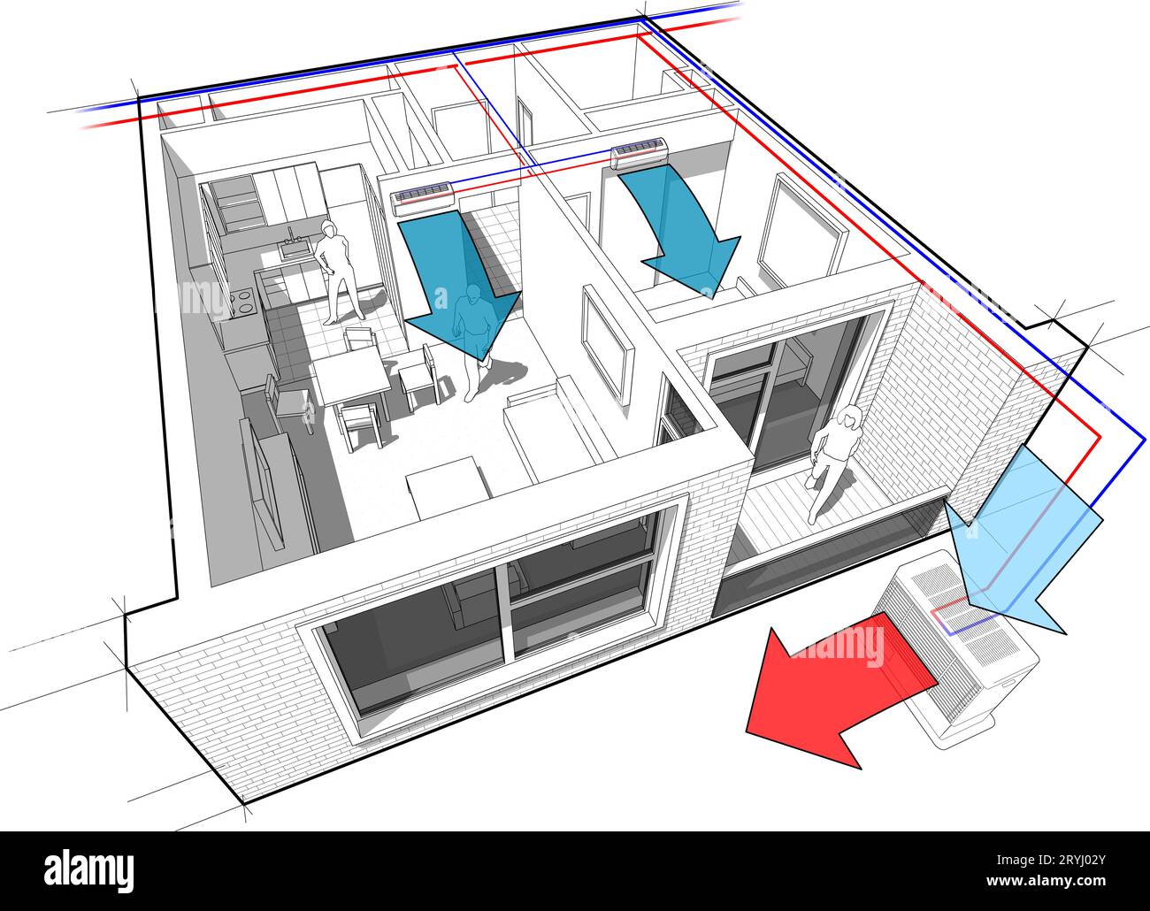 Apartment with indoor wall air conditioning diagram Stock Photo Alamy