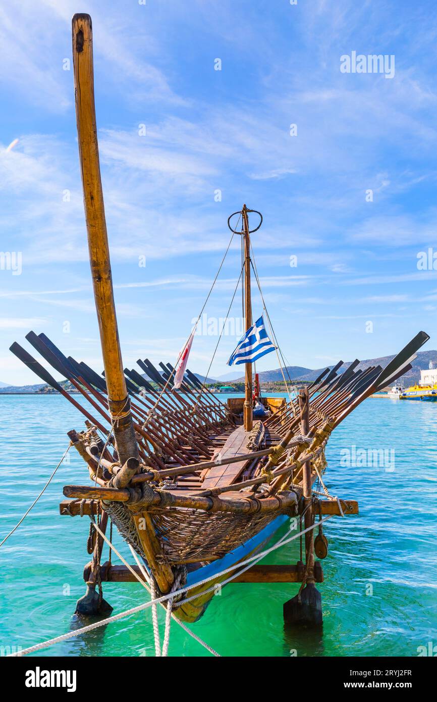 Argo ship copy of prehistoric vessel in port Volos, Greece Stock Photo