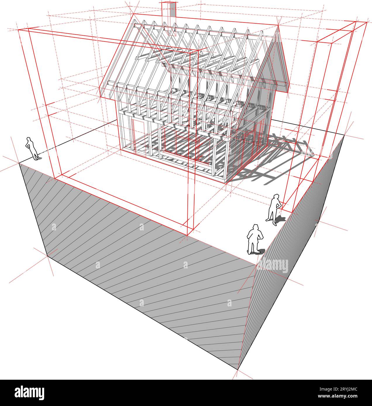 Diagram of aÂ framework construction of a detached house with 3D ...