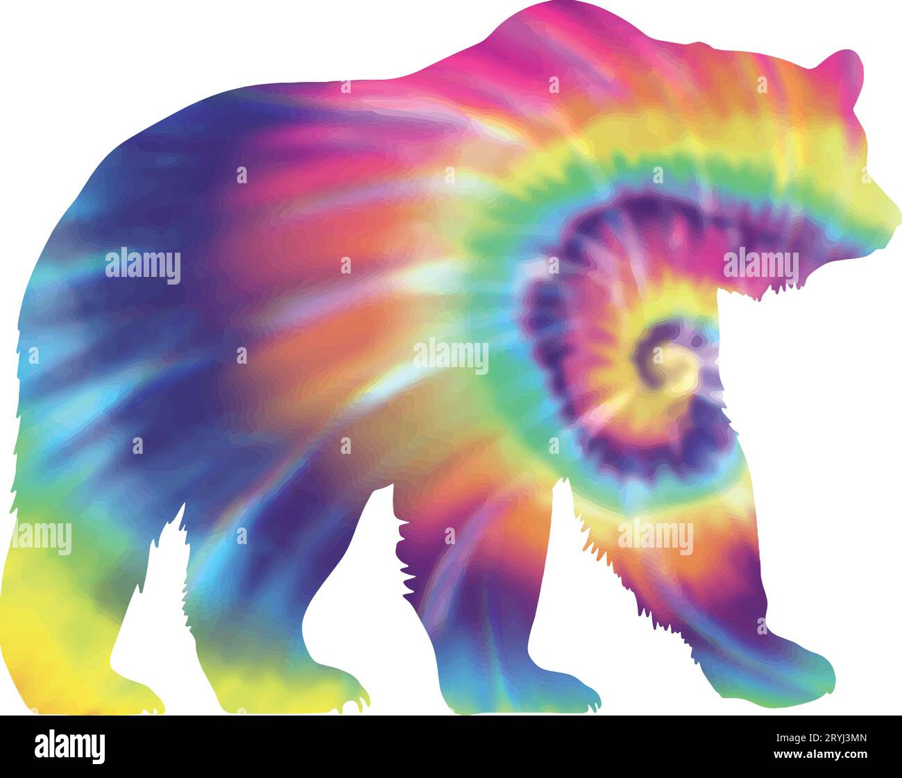 Bear Tie Dye Vector Illustration. Stock Vector