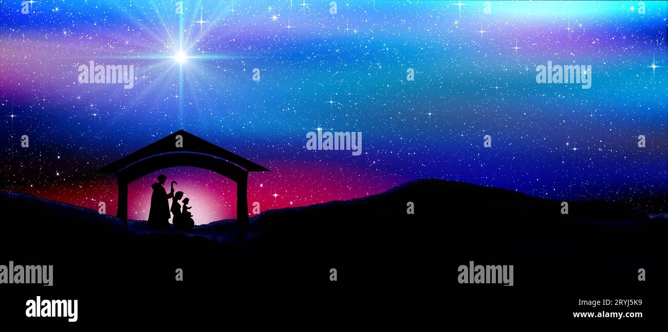 The Star of Bethlehem, or the Christmas Star. Silhouettes of Jesus