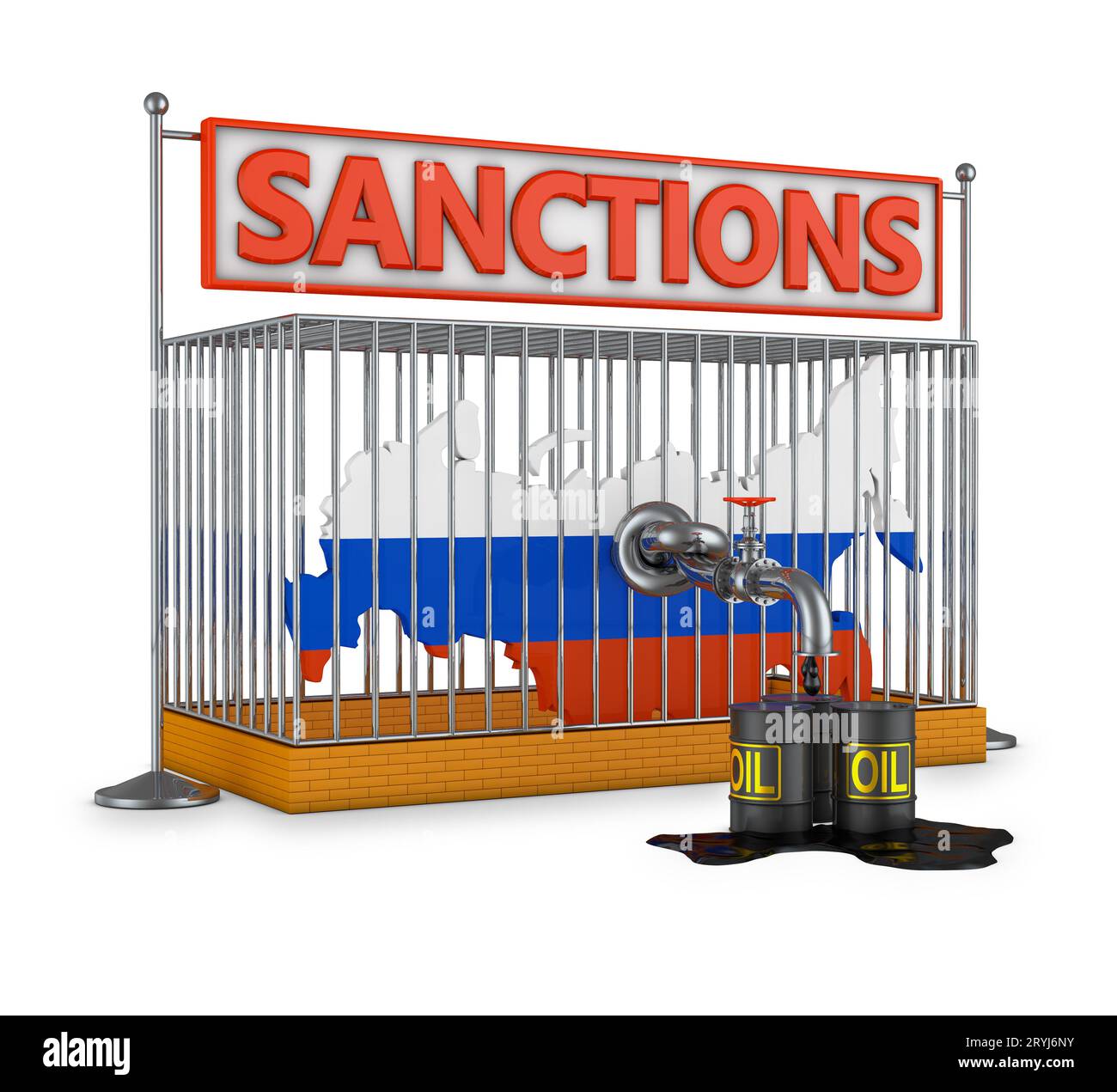 Russia in a cage with an oil pipe Stock Photo