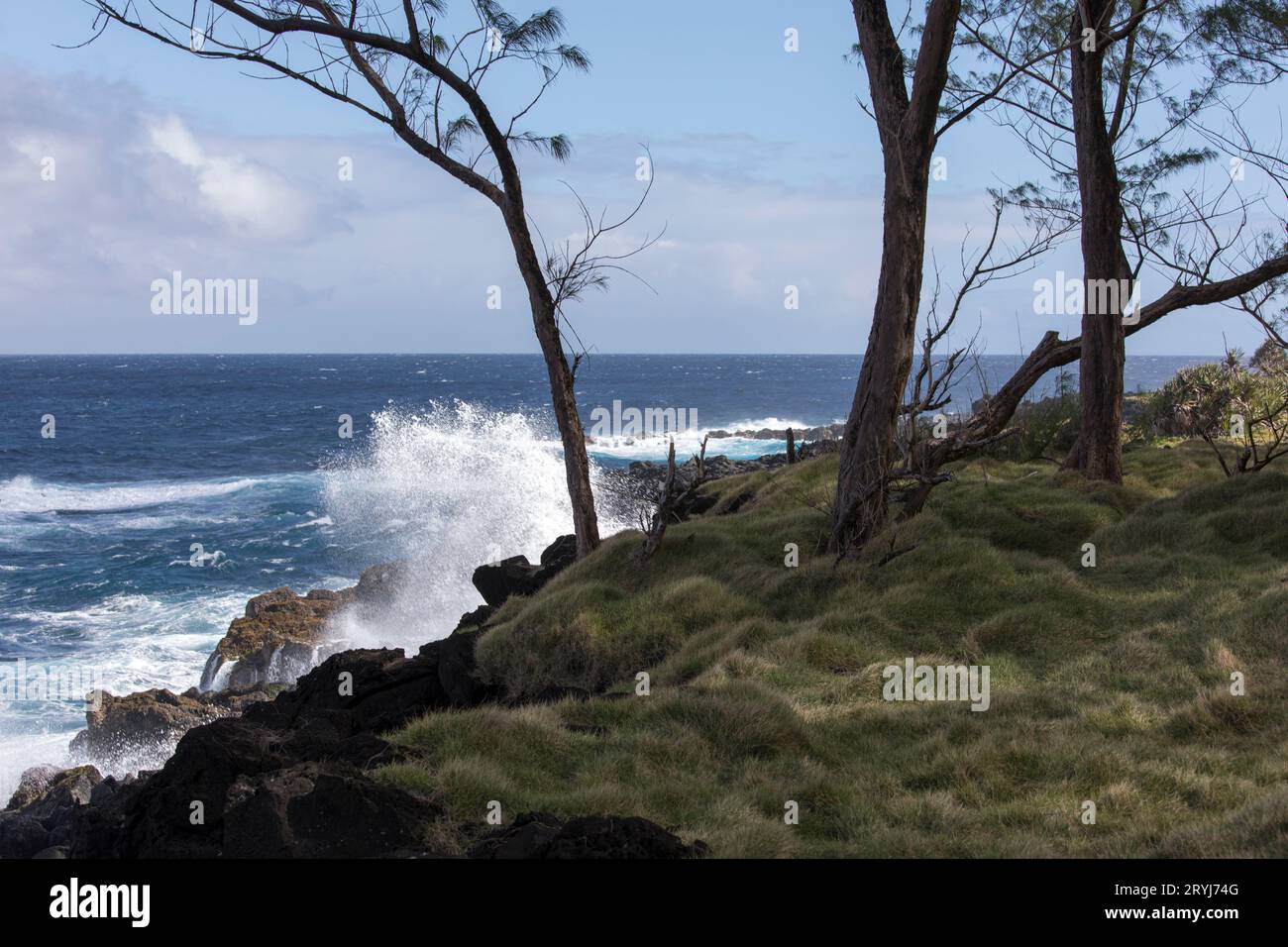 A photo of a coast trail in La Reunion, France Stock Photo