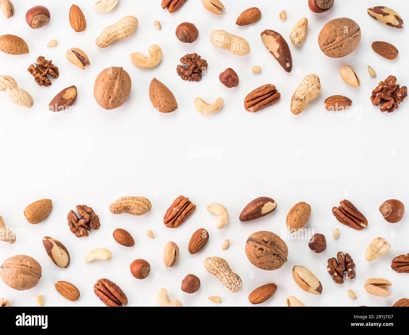 Pattern of nuts, isolated on whie Stock Photo