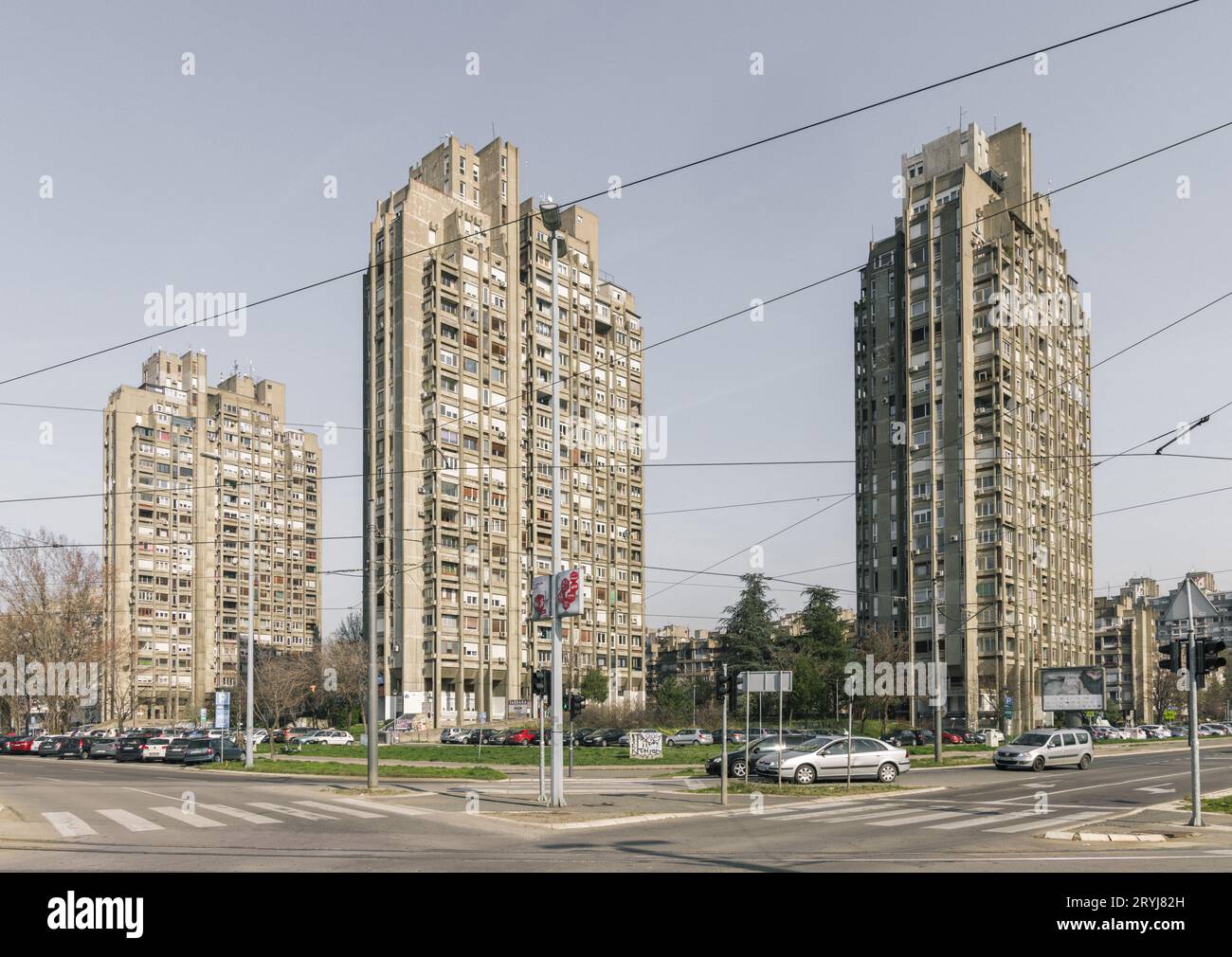 Brutalist apartment block in Belgrade, Serbia. Novi Beograd Stock Photo