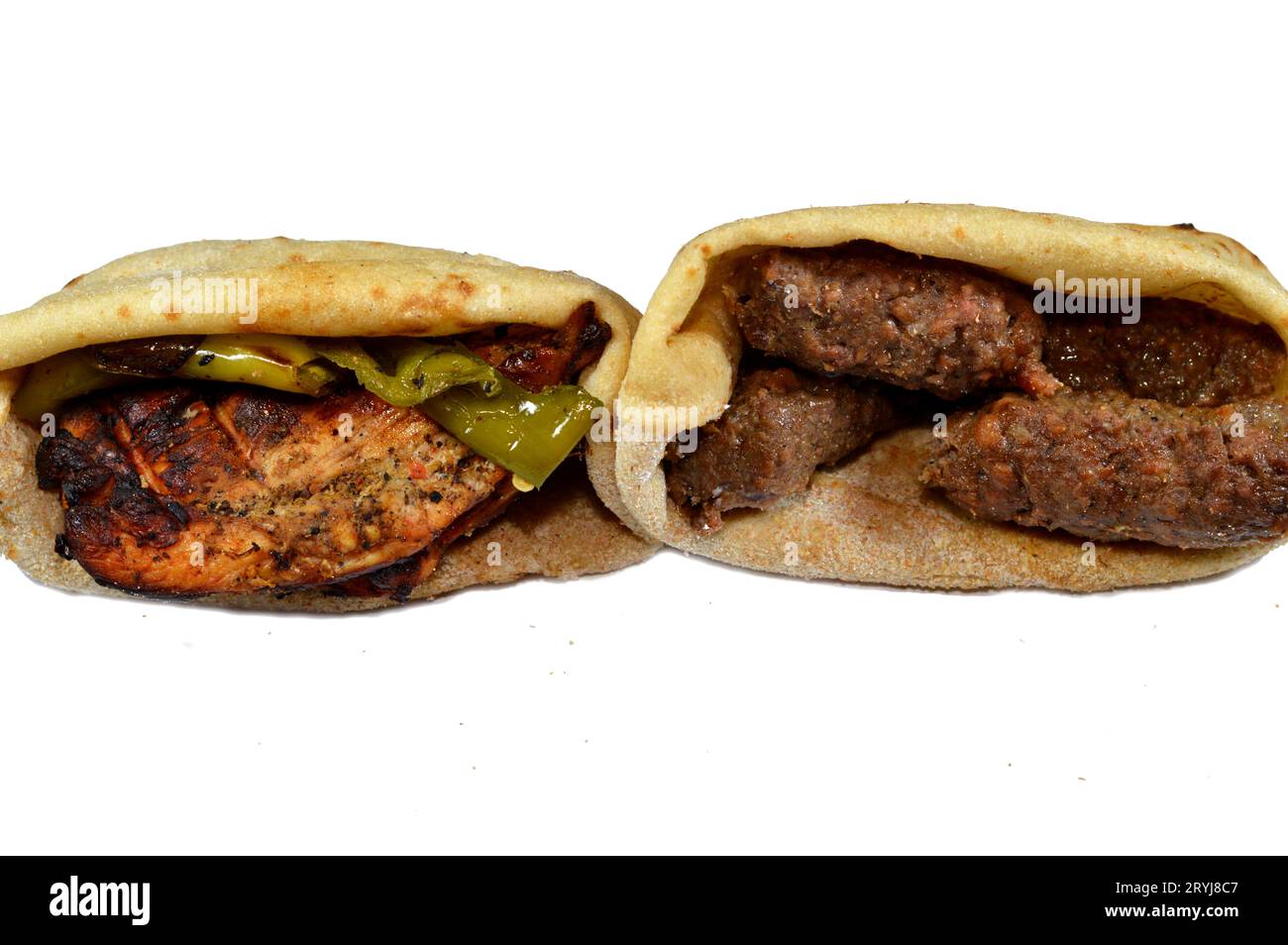 Sandwiches of beef Kofta and tarb kofta shish, minced meat wrapped in lamb fat charcoal grilled