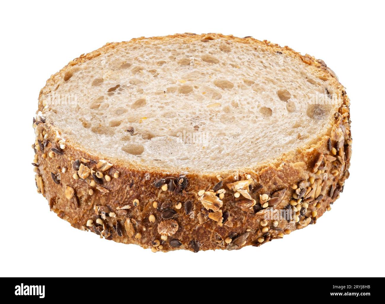 Wholegrain bread slice with oats isolated on white background Stock Photo