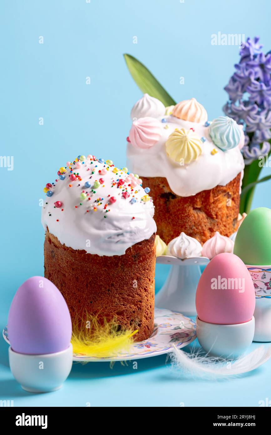 Easter card with cakes and eggs. Stock Photo