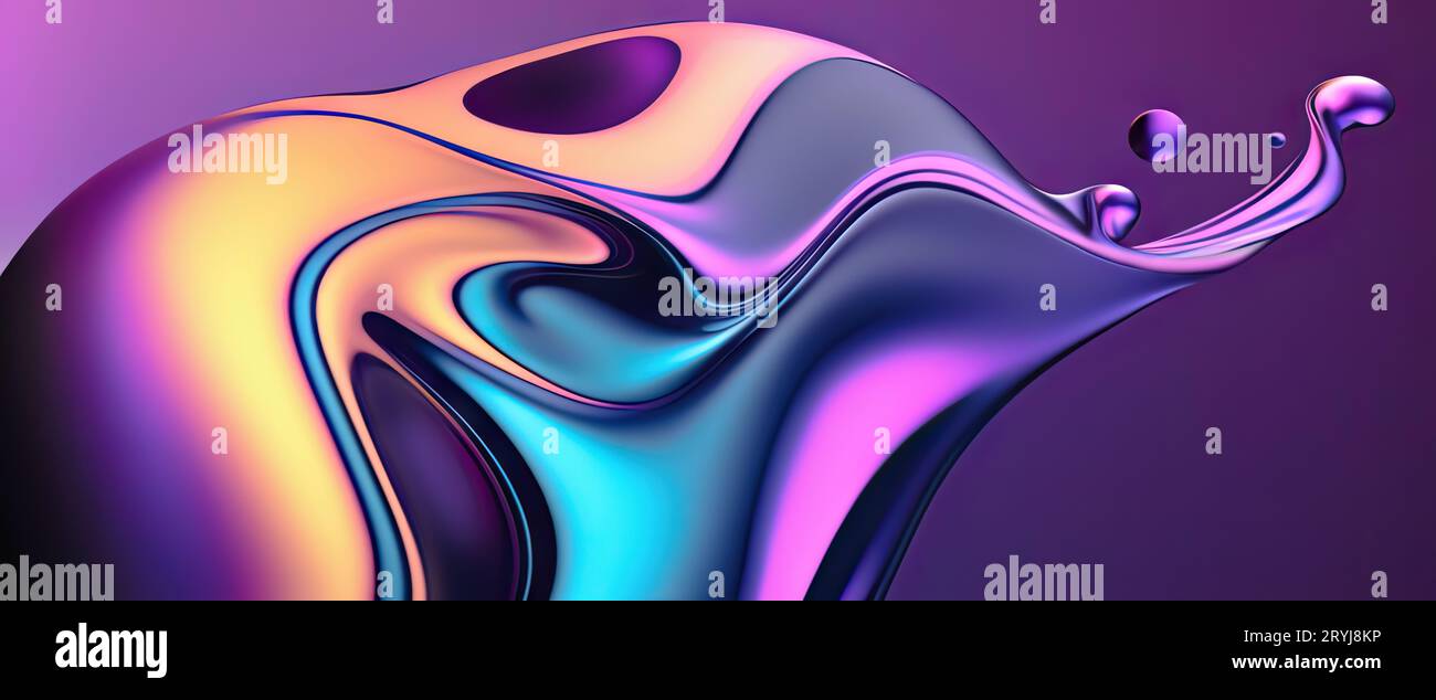 Holographic Neon Fluid Waves Stock Photo