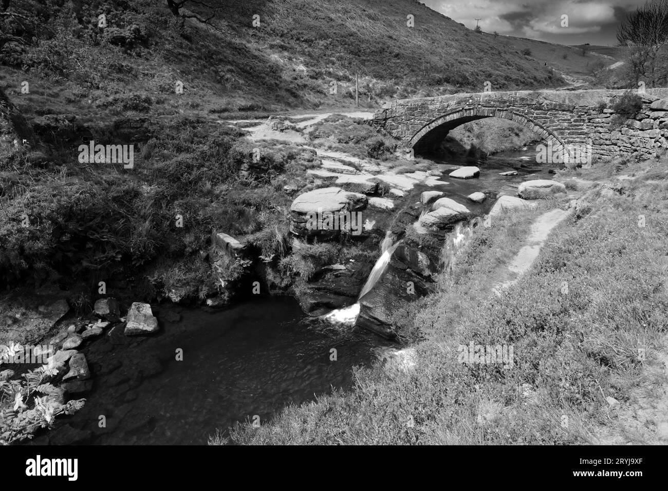 The River Dane and waterfalls at Three Shires Head, the meeting point of the counties of Cheshire, Derbyshire, and Staffordshire, England, UK Stock Photo