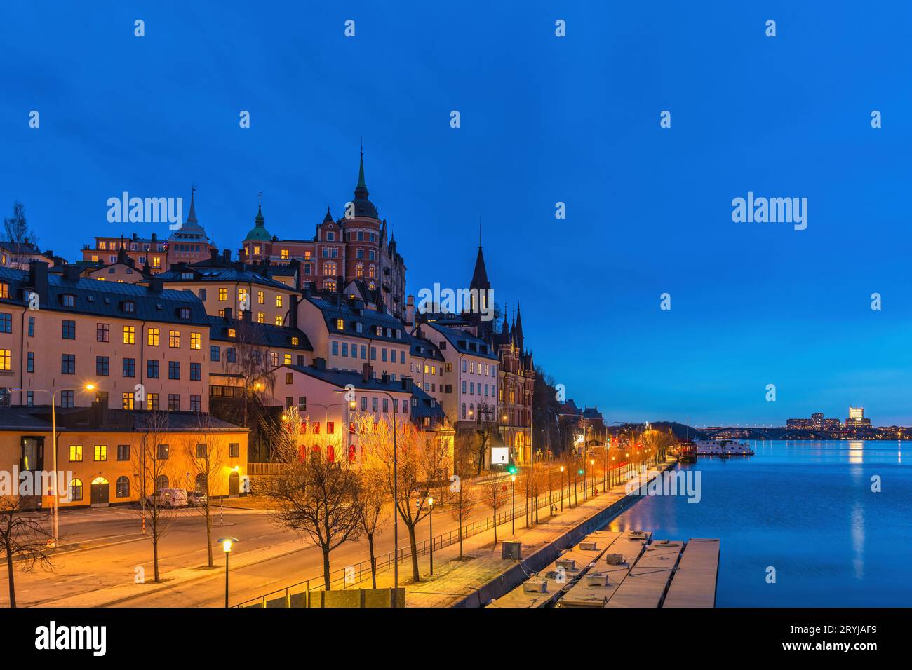 Stockholm Sweden, night city skyline at Slussen Stock Photo