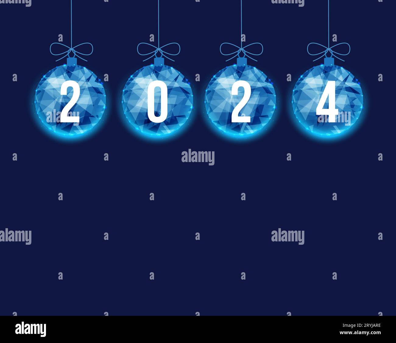Christmas polygonal balls with 2024 on dark blue background Stock Photo