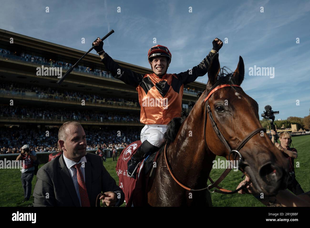 Italian jockey Cristian Demuro riding Ace Impact, celebrates after ...