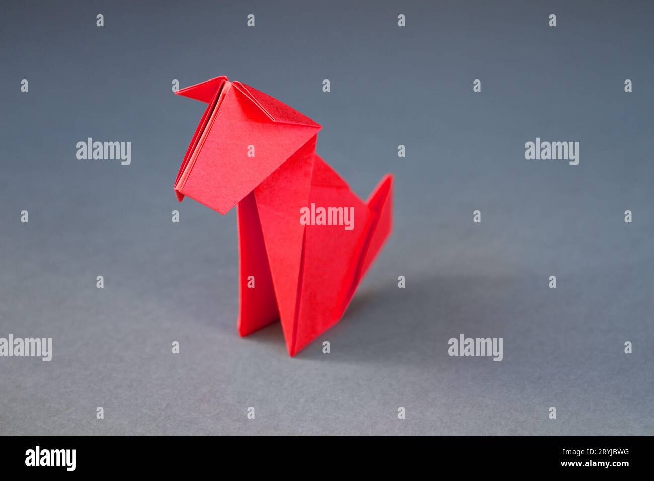 Red paper dog origami isolated on a grey background Stock Photo