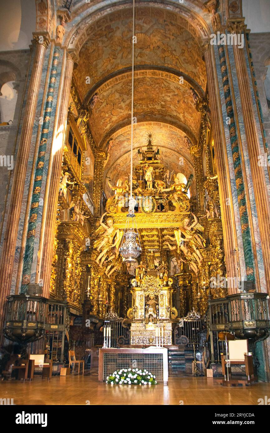 Interior of the cathedral at Santiago de Compostela Stock Photo