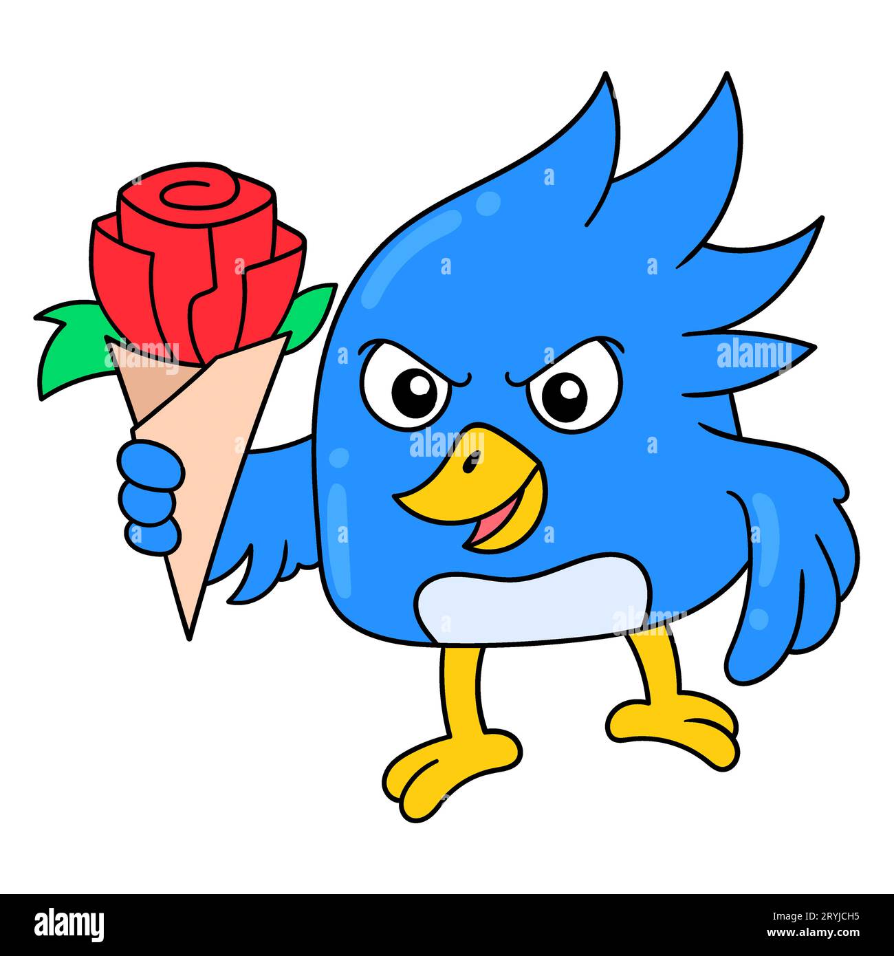 male blue bird carrying red roses for valentine surprise, vector