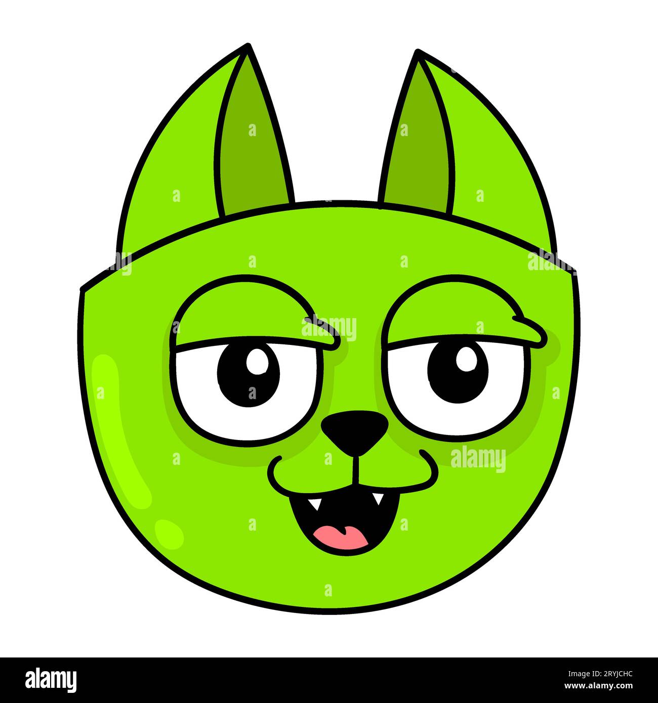 lazy sleepy face green cat head, vector illustration carton emoticon