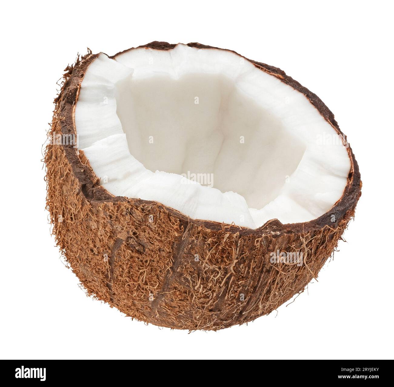 Coconut half isolated on white background, full depth of field Stock Photo