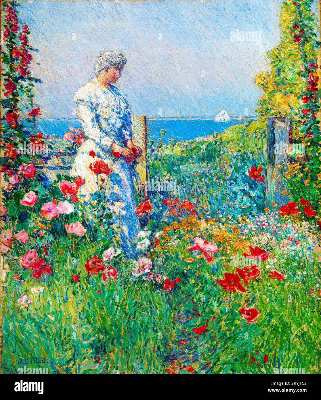 In the Garden (Celia Thaxter in Her Garden) by Frederick Childe Hassam More Stock Photo