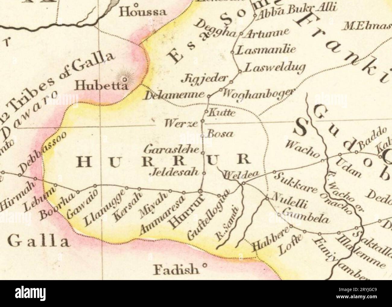 1832 map by John Arrowsmith illustrating Hubetta's location in the