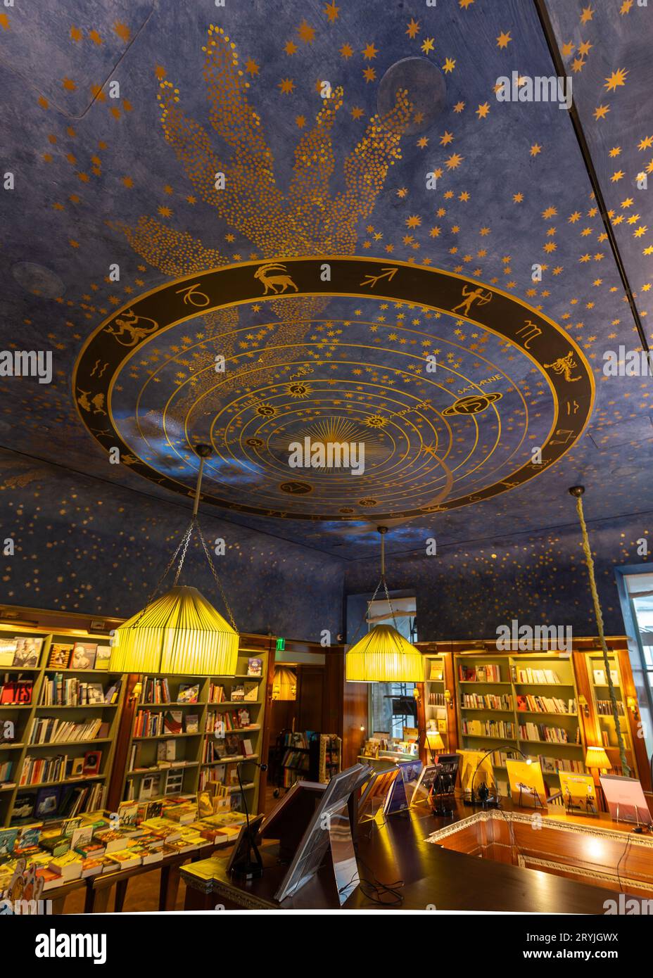 09.18.23. USA, New York city, Manhattan. children's section of the Albertine bookstore next to central park. Amazing freco is on the roof. Stock Photo
