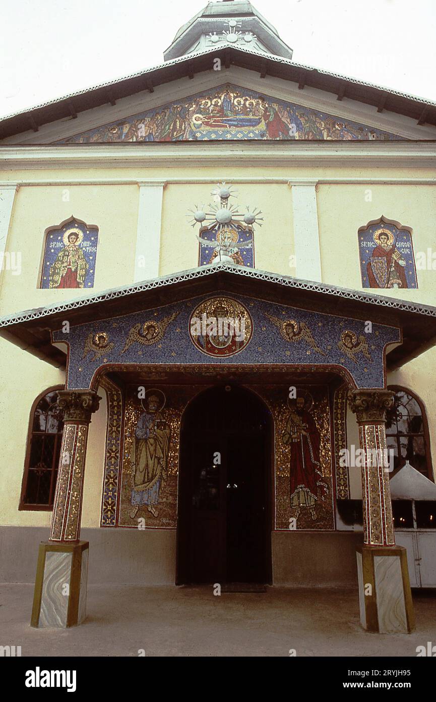 Ilfov County, Romania, 1990. Exterior view of the church 'Dormition of the Mother of God' (b. 1799) at Tiganesti Monastery. Stock Photo