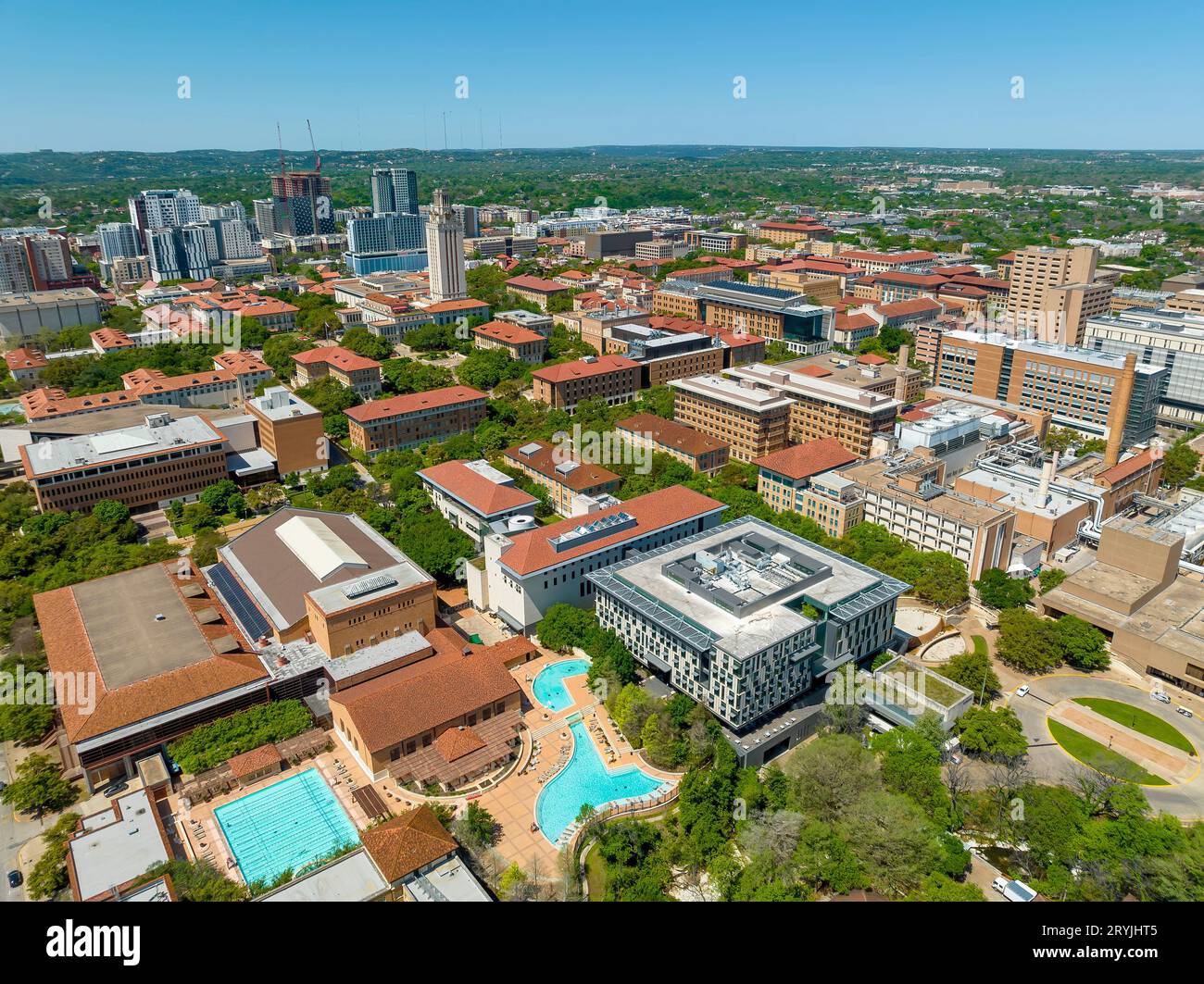 Aerial View Of The Main Building At The University of Texas at Austin Campus Stock Photo