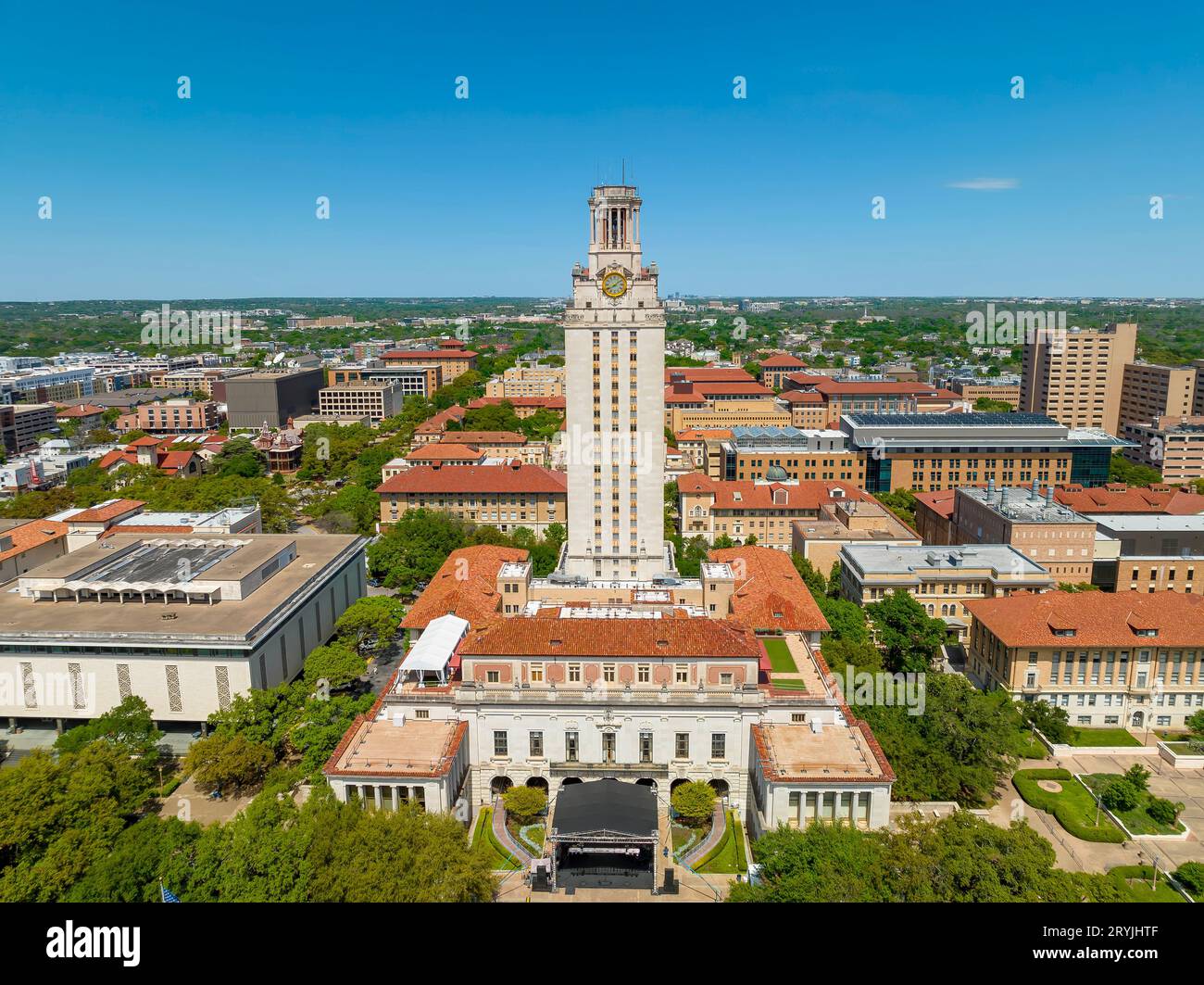 Aerial View Of The Main Building At The University of Texas at Austin Campus Stock Photo